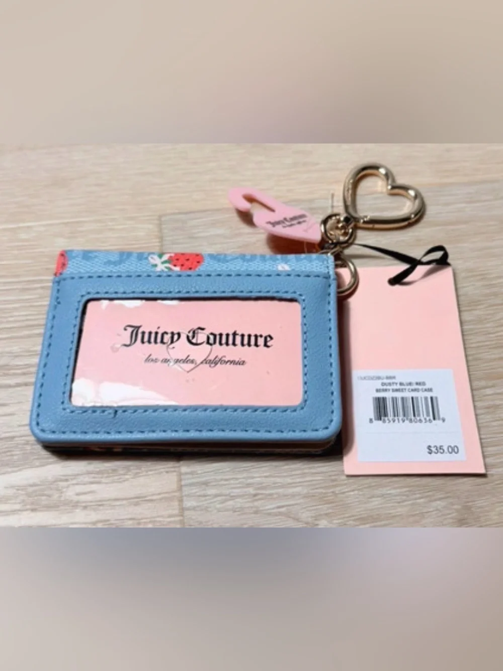 Juicy Couture Light Blue Strawberry Card Wallet with Heart Keyring